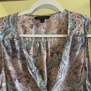 Zac & Rachel Peach, Teal and Navy Paisley Blouse XL